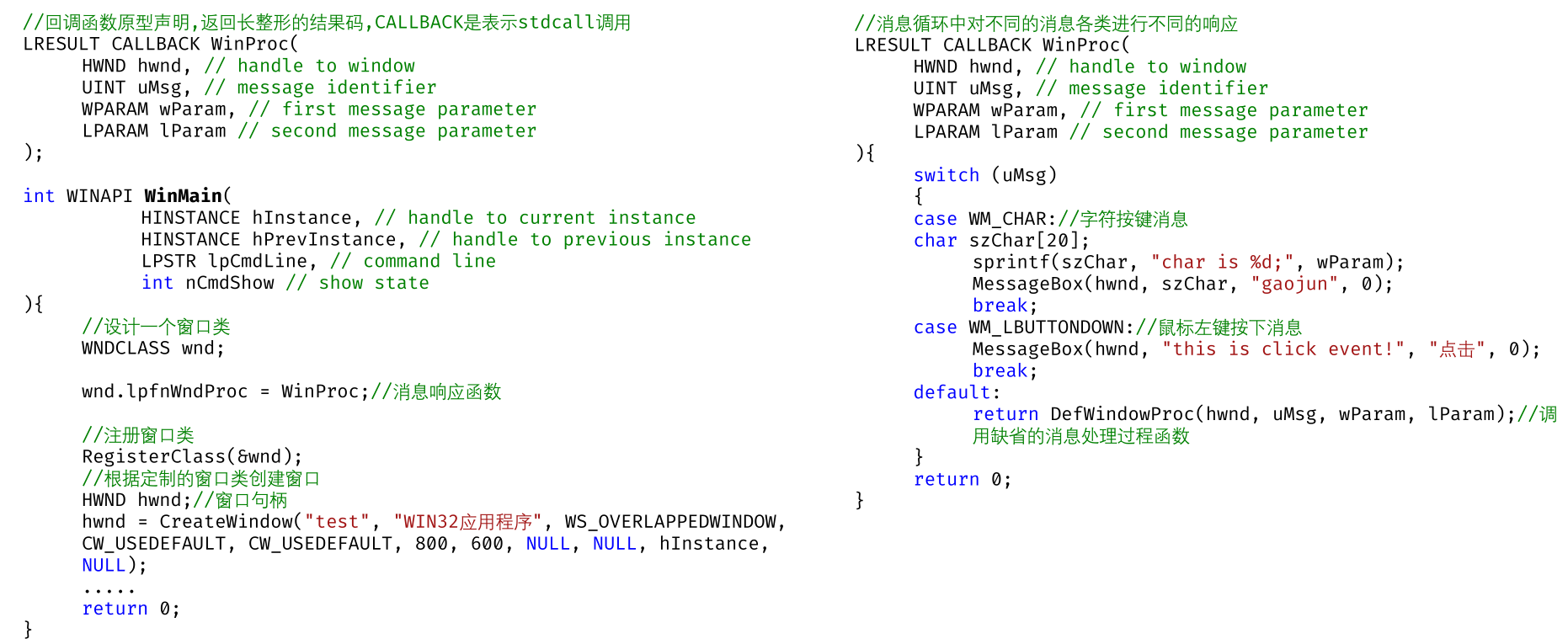 WIndows消息传递的回调与响应函数